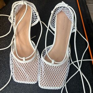 Women's White Mesh Lace-Up Heels White Fox